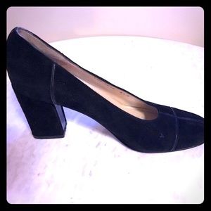 Charles Jourdan Black Suede Pumps.